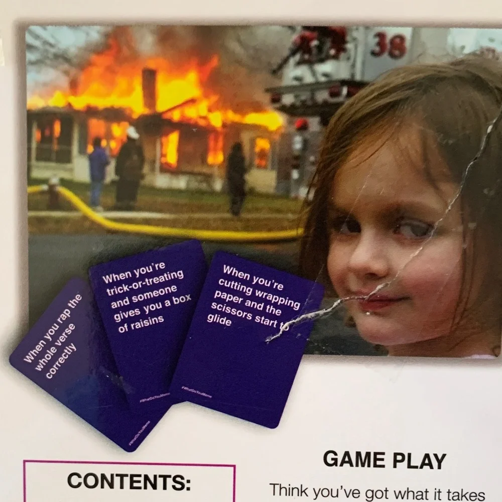 EUC (2) Family Card Games w/ Box - Trivia Game & Meme Game